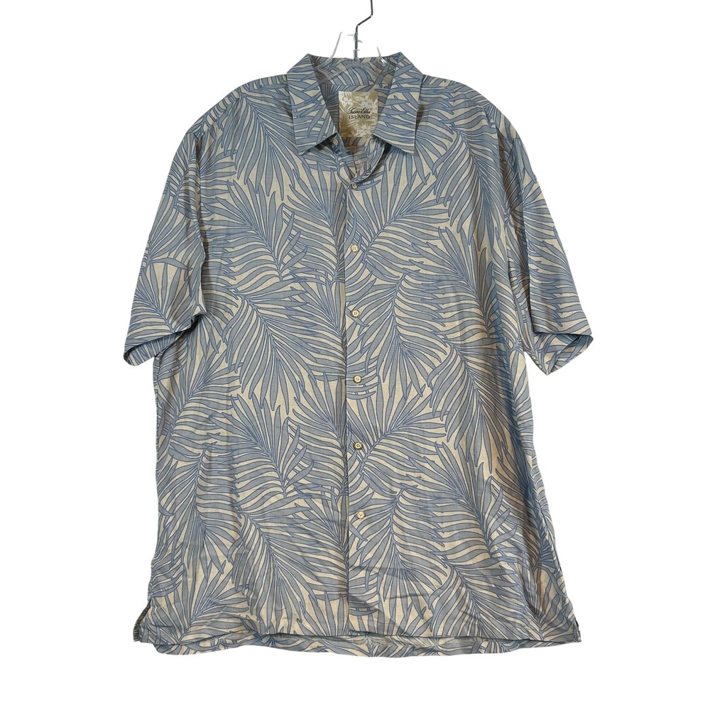 Tasso Elba Island Mens XL Silk Linen Blue Hawaiian Tropical Button Down Shirt